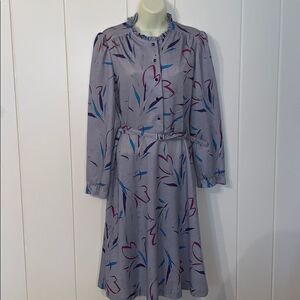 Vtg 70s Joan Curtis gray polyester knit‎ shirtwaist dress